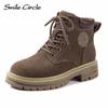 Натуральные замшевые женские ботинки на мягкой подошве со шнуровкой, толстые ботинки, модные повседневные рабочие ботинки