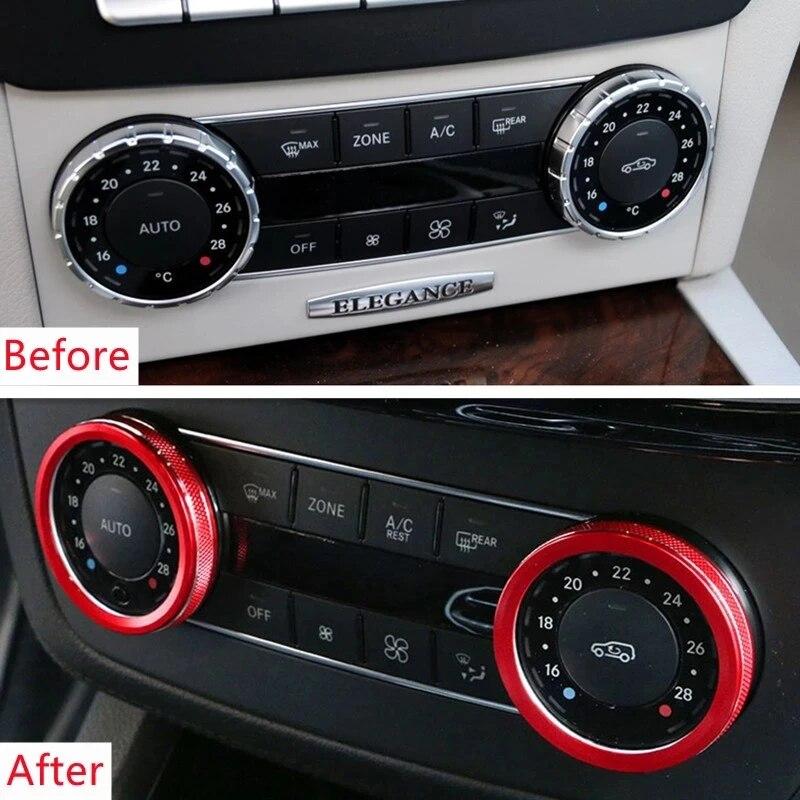 Aluminium Alloy Car Air Conditioner Knob Ring Sticker Trim For Mercedes Benz C Class W204 2008-2013 Auto Interior Accessories