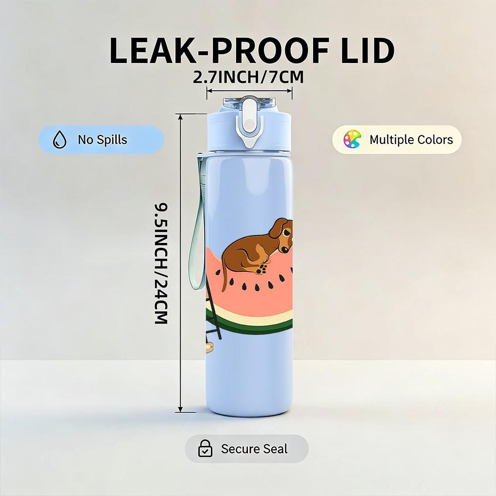 1PC Slice Watercolor Watermelon Print 750ml Color Plastic Sports Water Bottle Leakproof Flip Straw Lid Suitable for Sports Office Home Use