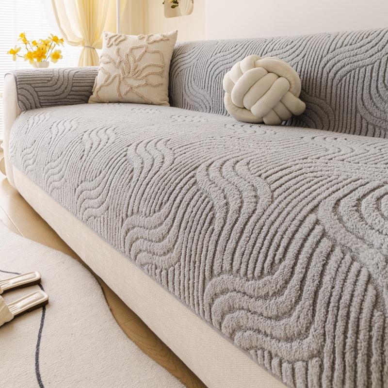 1PC Plush Thickened Sofa Cushion Autumn and Winter Fixed Anti-slip Anti-cat Scratch in-line One-piece Cushion Cover Towel