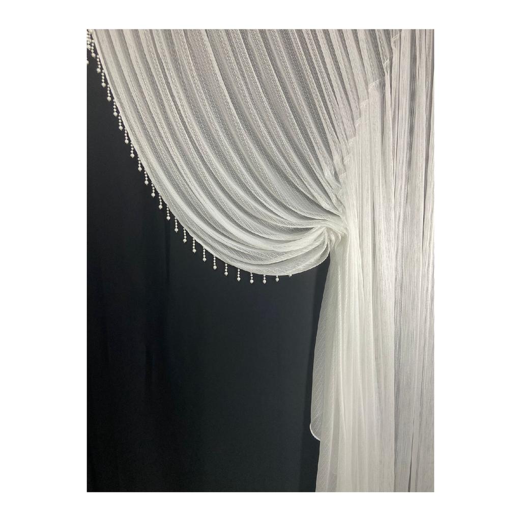 Модная жемчужная занавеска, белая броня, тонкая полосатая тюль, занавеска из тюля, 1/3 складки