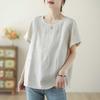 Летняя новая рубашка с короткими рукавами из хлопка и льна, простая, свободная, повседневная, универсальная, с круглым вырезом и короткими рукавами