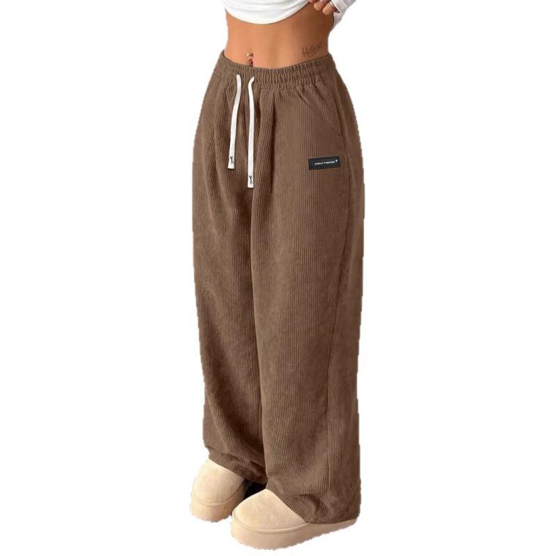 Womens Loose Casual Pants Solid Color Drawstring Trousers With Pockets Everyday Wear