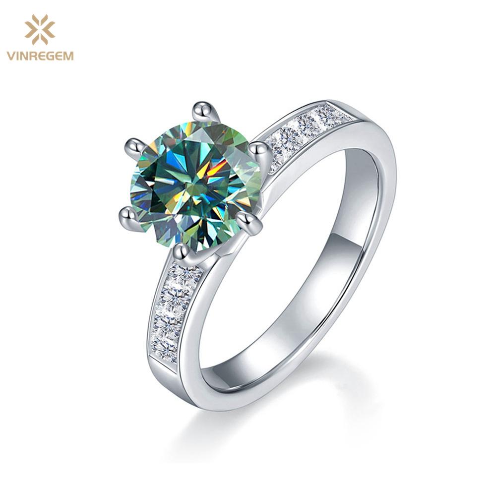 Vinregem Классическое кольцо из 100% стерлингового серебра 925 пробы с бриллиантами круглой огранки 6,5 мм 1CT 3EX VVS1 D Цвет настоящий муассанит с бриллиантами 2 шт. Свадебные помолвочные украшения