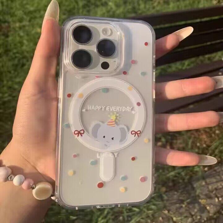 Милый Мультяшный Чехол с Рисунком Вишни, Магнитный Чехол Magsafe для iPhone 16 Pro Max 16E 11 12 13 14 15 Pro Max 13 Mini 16 Plus