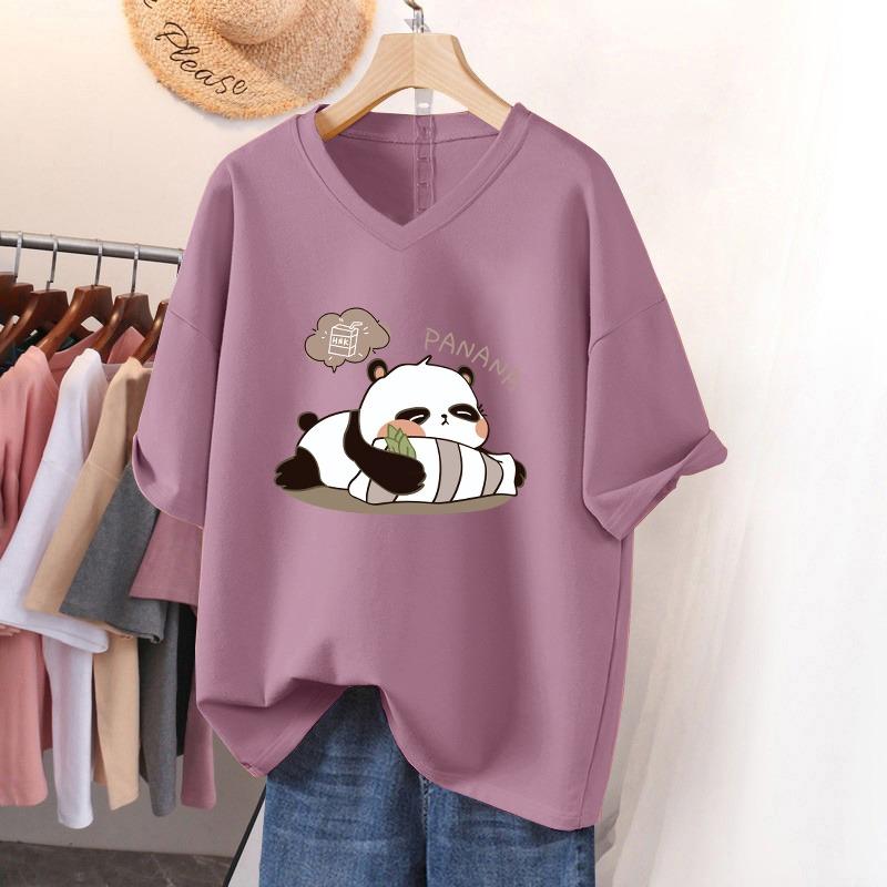 Футболка с коротким рукавом, Свободного кроя, Приталенный топ с V-образным вырезом с принтом для женщин