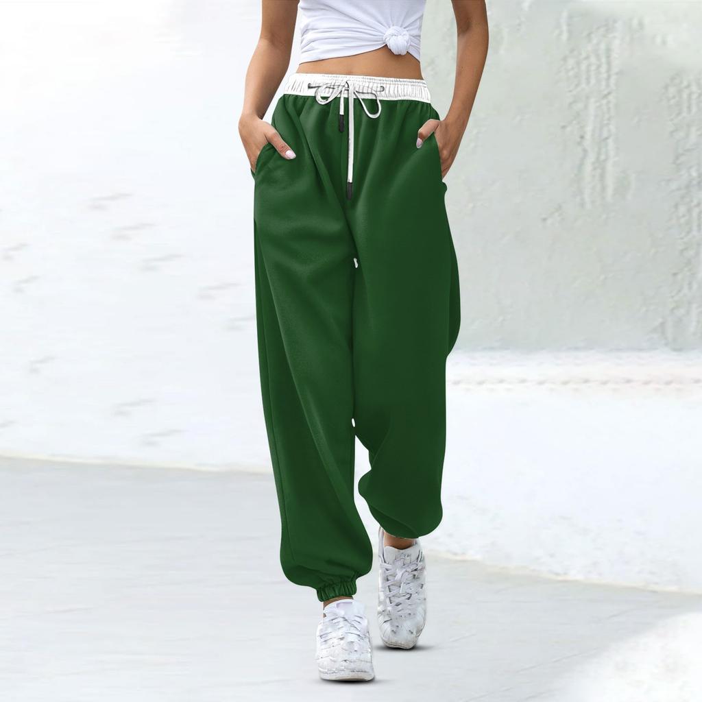 Women's Fashion Sports Color Matching Drawstring Pocket Casual Sweatpants