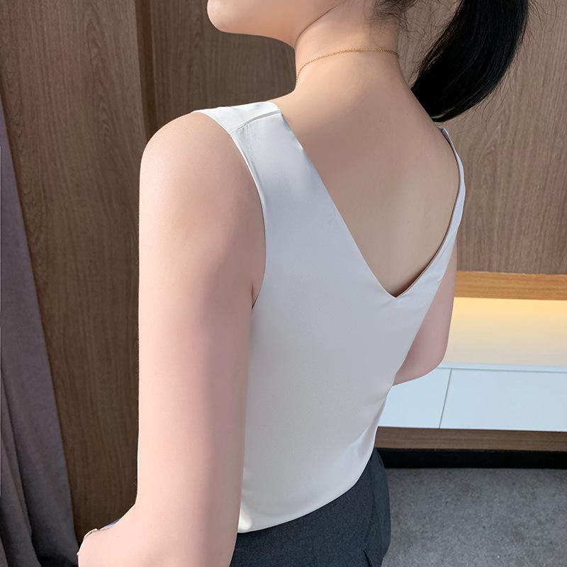 Женский летний простой атмосферный универсальный жилет с V-образным вырезом спереди и сзади на тонких бретелях, модный топ без рукавов