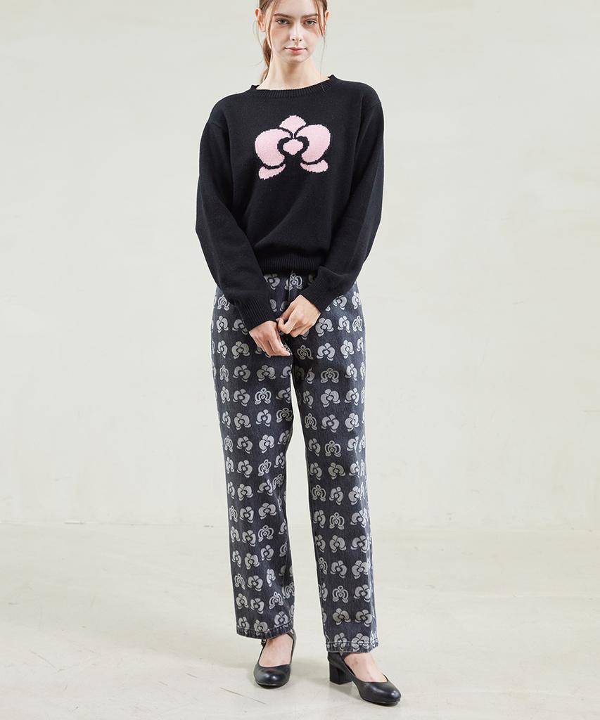 YUJEEOT Phalaenopsis Logo Straight Black Denim (Unisex)