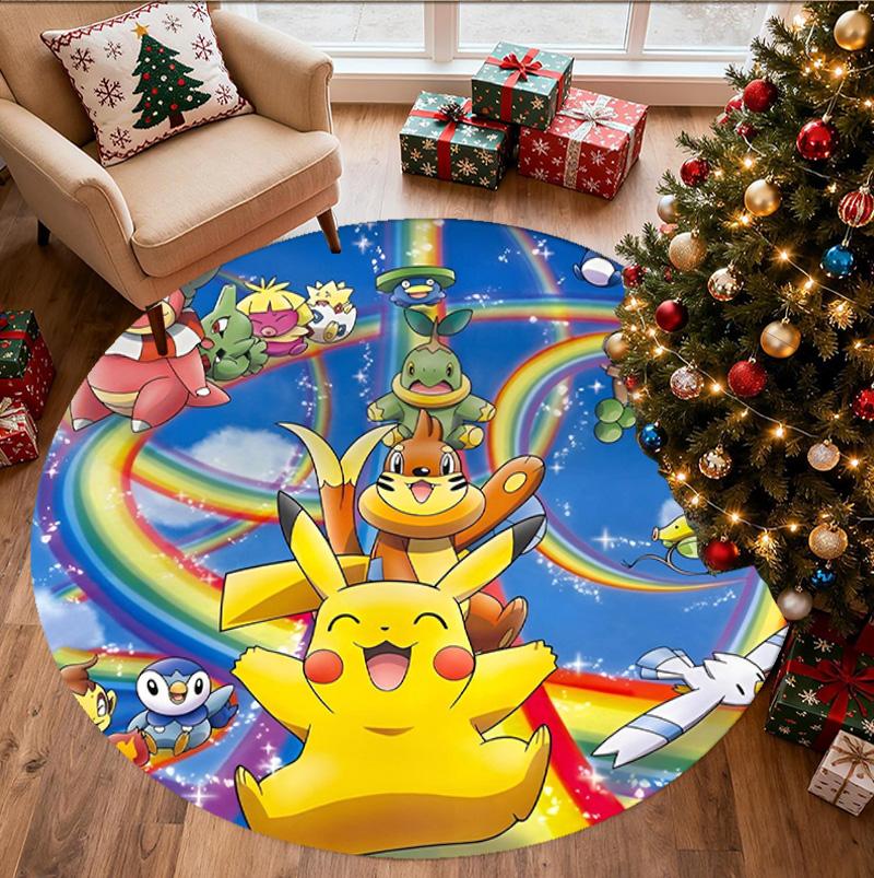 Pokemon Pattern Round Rug, Indoor/Outdoor Mat, for Picnic, Gameroom, Bedroom, Office, Living Room, Home Decor Carpet, Birthday Gift
