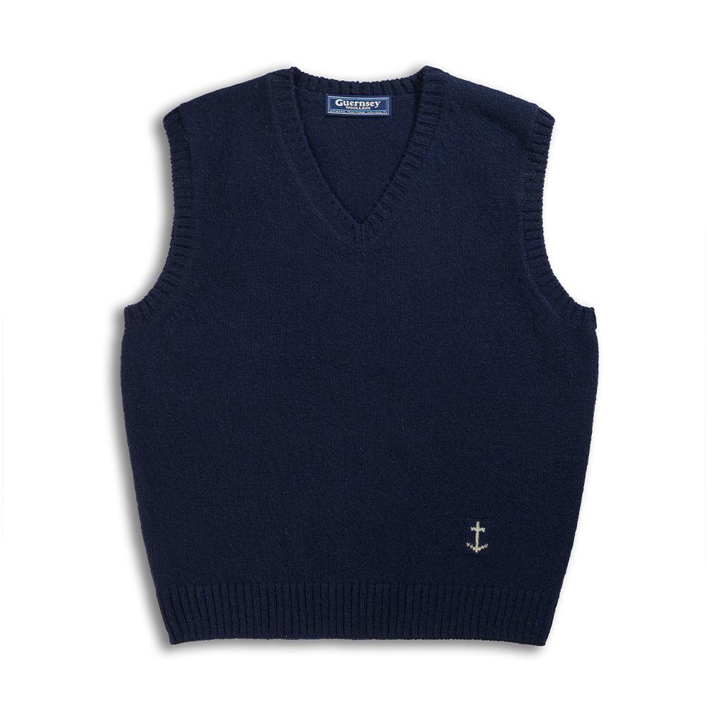 Жилет Guernsey Woollens из шерсти Шетландских островов с V-образным вырезом - Темно-синий
