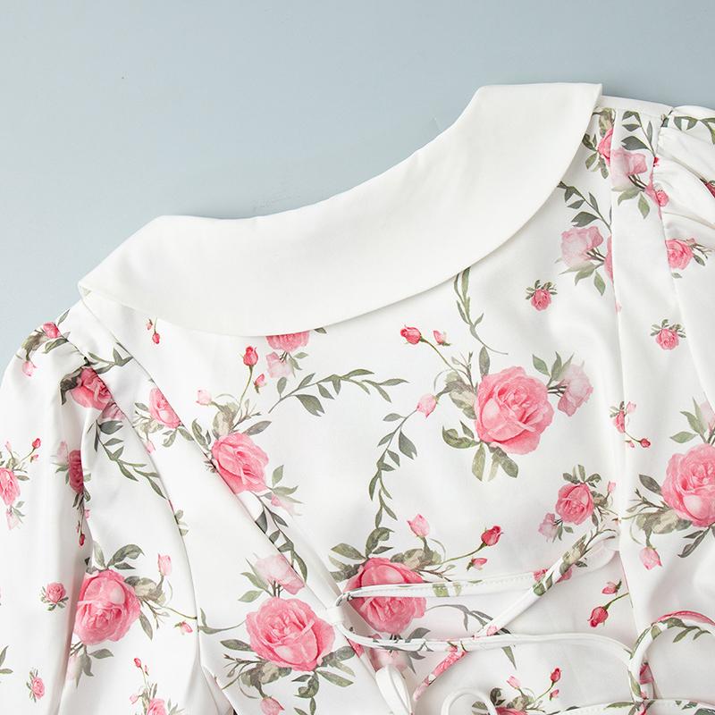 Летнее платье с принтом, пышными рукавами и оборками, женское платье мини с V-образным вырезом, высокой талией и жемчужными пуговицами, женское повседневное модное платье для отпуска