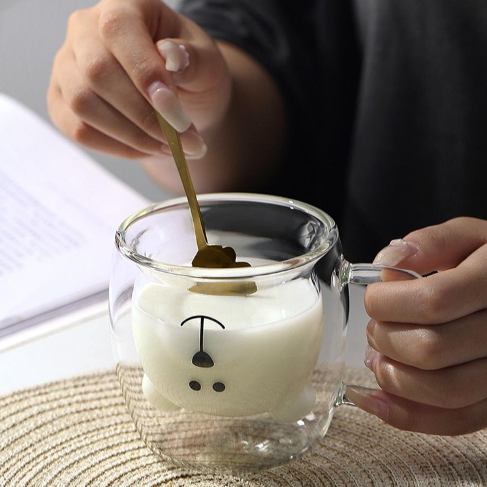 Кружка для кофе из стекла с двойными стенками, мультяшный медведь, бутылка для сока и молока, простая кружка для виски, коктейлей, вина, подарок