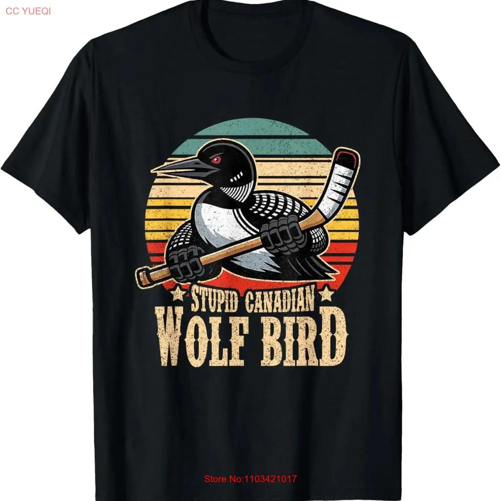 Stupid Canadian Wolf Bird Vintage Heated Hookey Loon Meme T Shirt vintage Washed streetwear Casual Versatile graphic homme