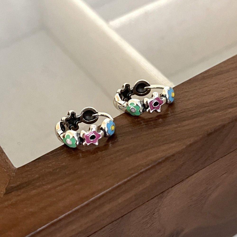 Copper Flower Stud Earrings Girl Earrings Korean Style Earrings Opening Ring Women Hoop Earrings