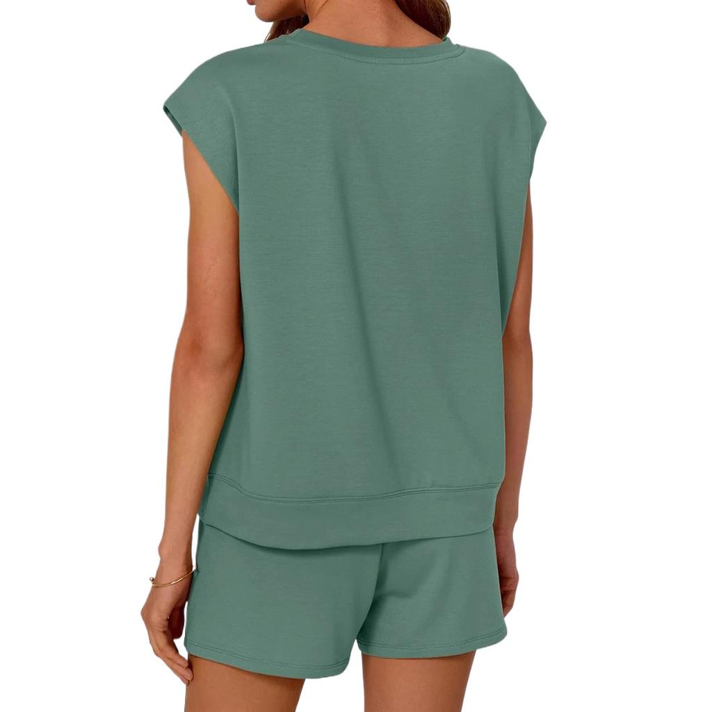 Women's Spring and Summer Solid Color Round Neck Loose Short Sleeved Shorts Two-piece Set