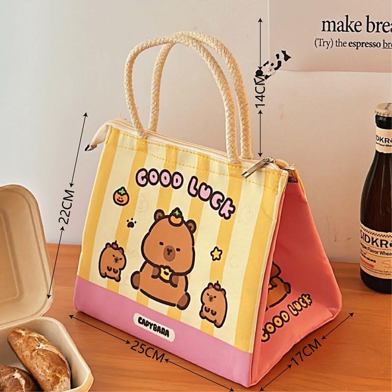 Kawaii Cartoon Capybara Lunch Box Bag Insulated Tote Bag Bento Bag Lunch Bags For Women Girls Portable Thermos Bag Gifts