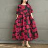 2025 Plus Size Summer Dress Women Casual Vintage Long Dress Floral Printing Loose Shirt Dress Maxi