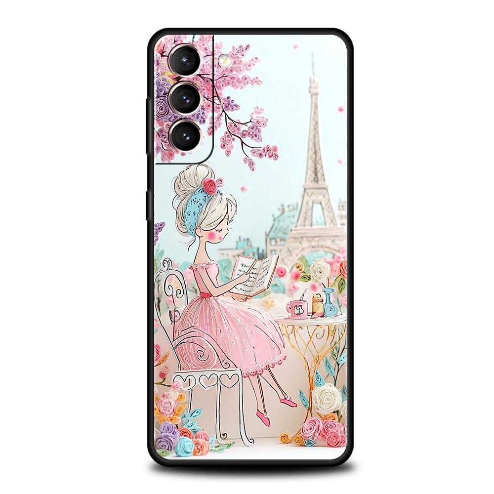 Чехол для телефона Cover для Samsung Galaxy S25 Edge S24 S23 S22 S20 S21 FE Ultra S10 S10E Plus 5G Мягкий ТПУ Capas Мультяшная Девушка Funda Сумка