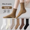 High-top Cotton Socks In Solid Colors Are Versatile In The Trend of Women's Autumn and Winter Black Fungus Edge Pile Socks
