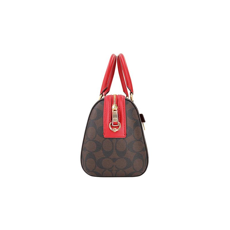 COACH Rowan 27 Presbyopia printed metal logo canvas and leather Boston bag shoulder handbag large size for women