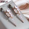 Длинные серьги-капли Kinel с блестящим кубическим цирконием, модные английские серьги цвета розового золота