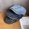 Retro Denim Letter Beret Hat With Wide Brim For Women Streetwear Everyday Use