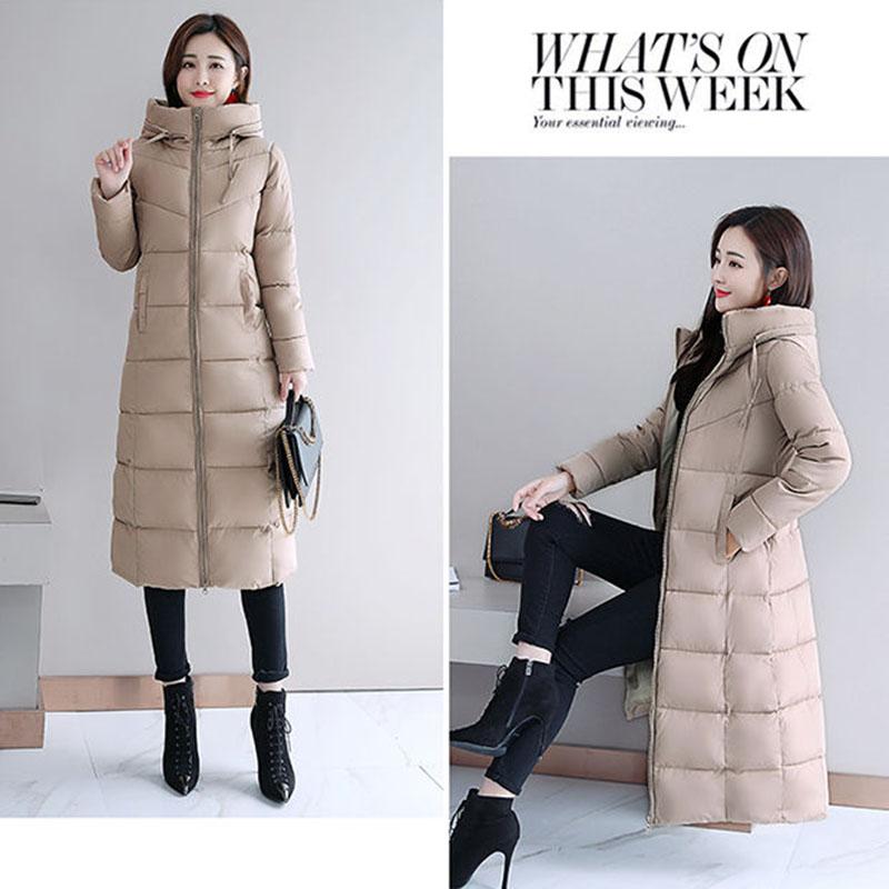 Women Parka Coat Autumn Winter Thicken Warm Hooded Coat Ladies Slimming Lengthen Padded Jacket with Pocket Outerwear