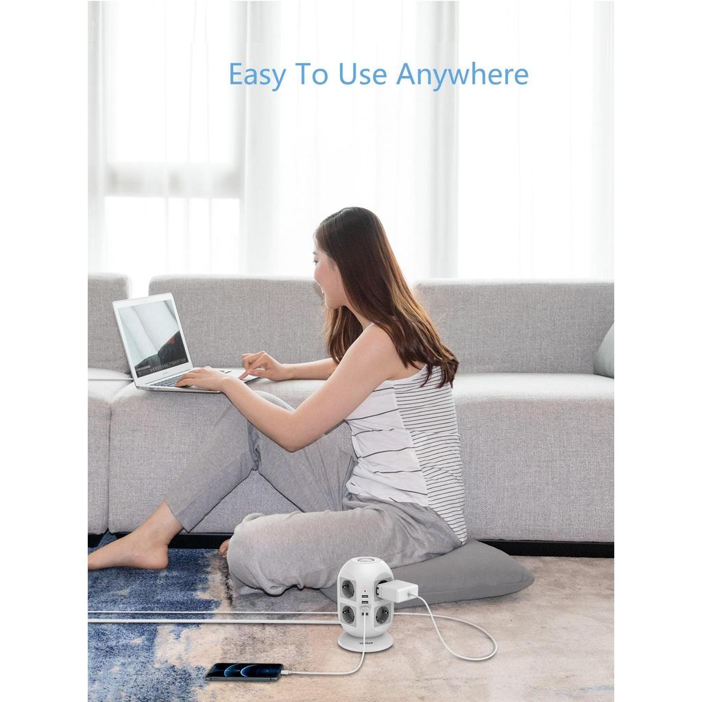 Tessan Удлинитель Tower Вертикальная защита от перенапряжения Вилка европейского стандарта Несколько розеток с переключателем 8 розеток 4 порта USB Удлинительный кабель длиной 2 м