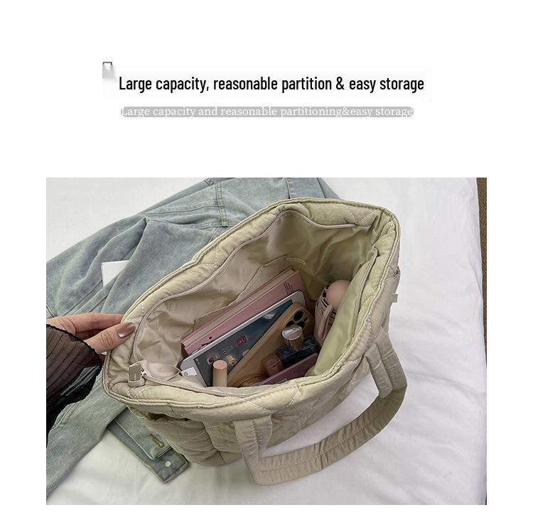 2023 Женская стеганая нейлоновая сумка-тоут большой вместимости - Универсальная модная плечевая сумка для осени/зимы