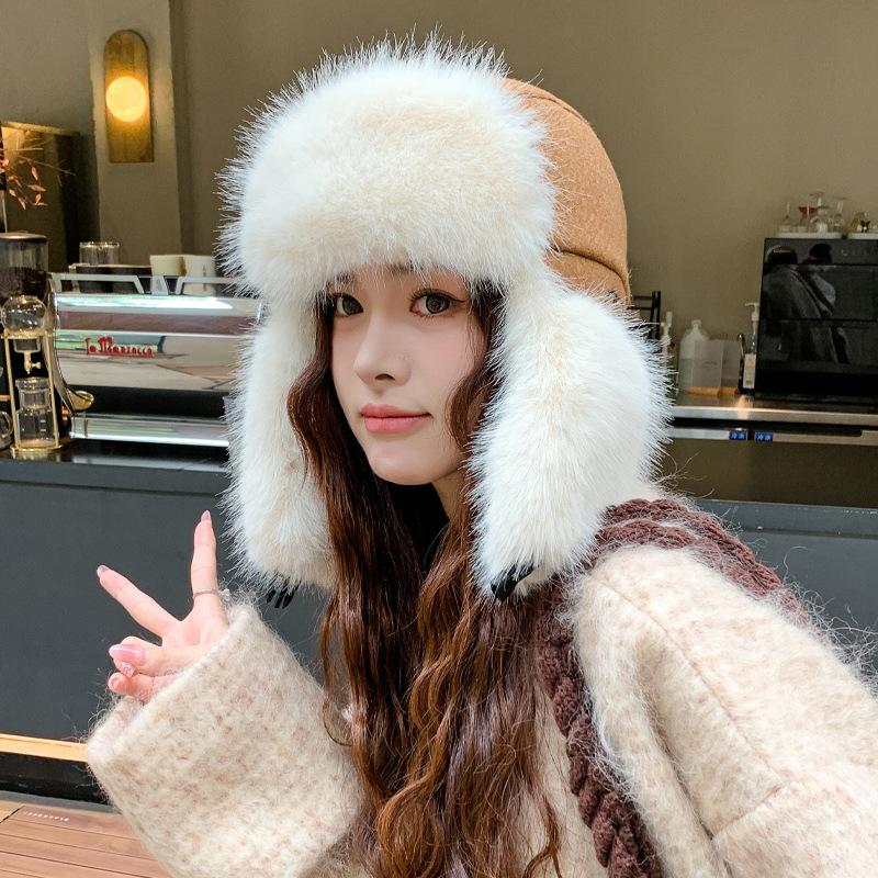 New Autumn and Winter Lei Feng Hat Thick Plush Hat for Women In Winter Warm Imitation Fur Cold Proof Ear Protection Hat