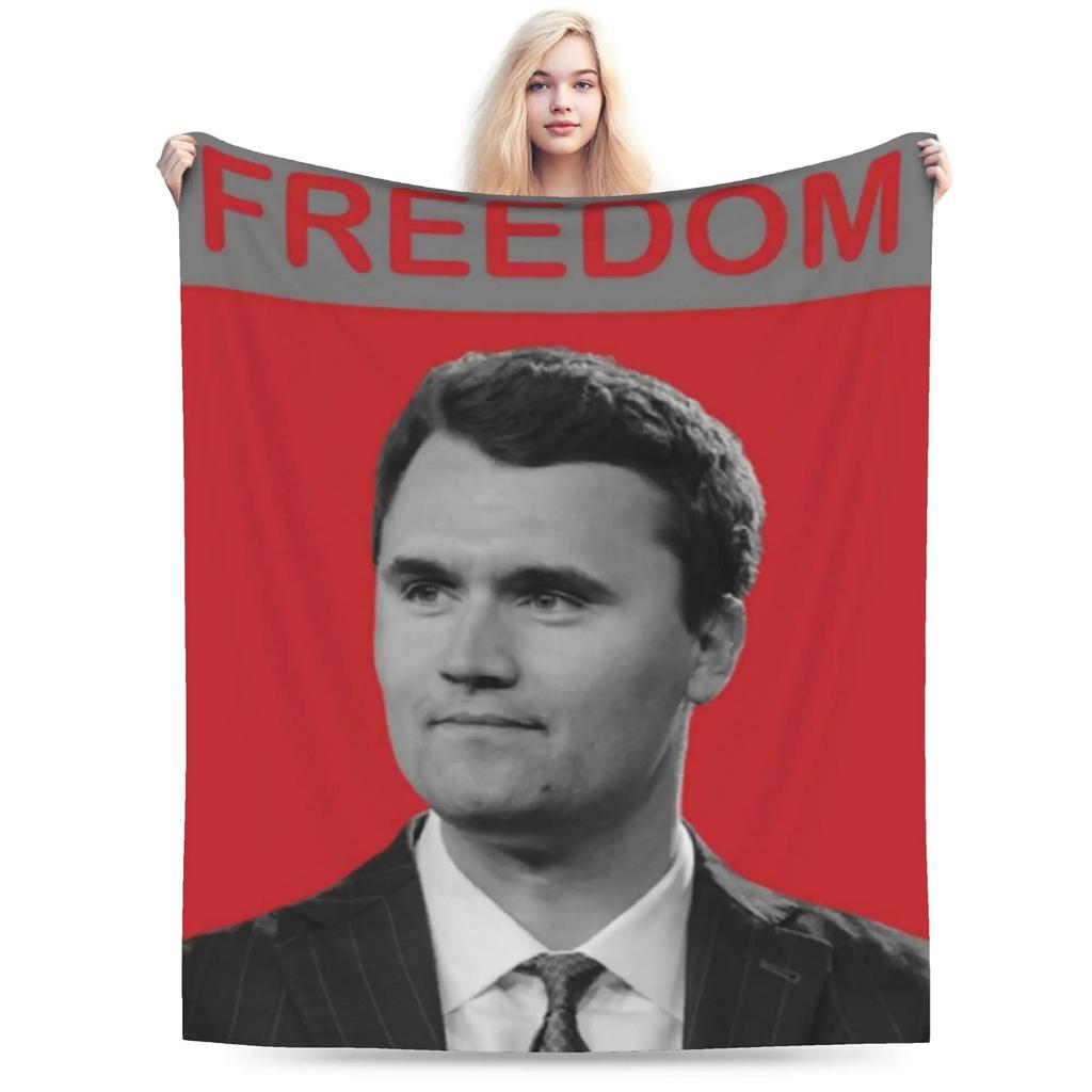 Charlie Kirk Voice of a Generation Patriotic Slogan Warm Plush Throw Blanket for Bedroom Flannel Bedspread