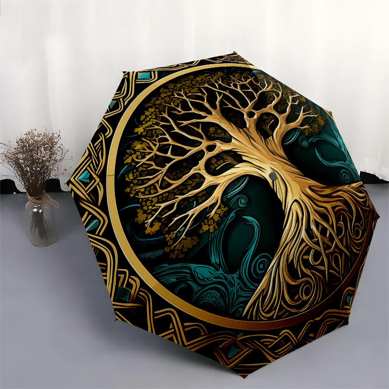 Tree of Life Wall Art: Nature's Wisdom in Every Branch Umbrella, Cute Umbrella with Cute Design, Portable 3-Fold Compact Umbrella for Men & Women, Val