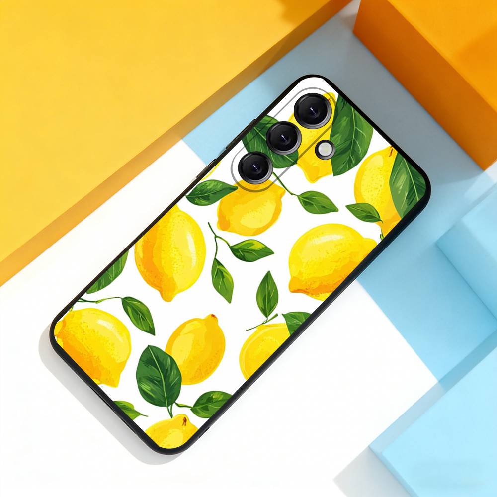 Лимонный Арт Чехол для Телефона для Samsung Galaxy A 73,72,51,53,52,71,22,5G,Note,J7,8,9 Мягкий Черный Чехол