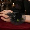 Artificial Rose Hand Flower Black Burgundy Tulle Mesh Corsage for Bridal Groom, Gothic Aesthetic Wristwear Women Boutonniere Wedding, Prom,