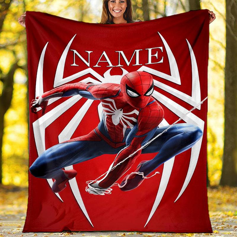 Customizable Spider Man Throw Blanket – Personalized Name, All-Season Cozy Snug Blanket, Machine Washable, Personalized Blanket