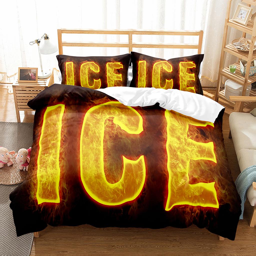 Ice and Fire Pattern Duvet Cover Set Single Double Size Polyester Comforter Cover for Teens Adults Bedding Set with Pillowcase