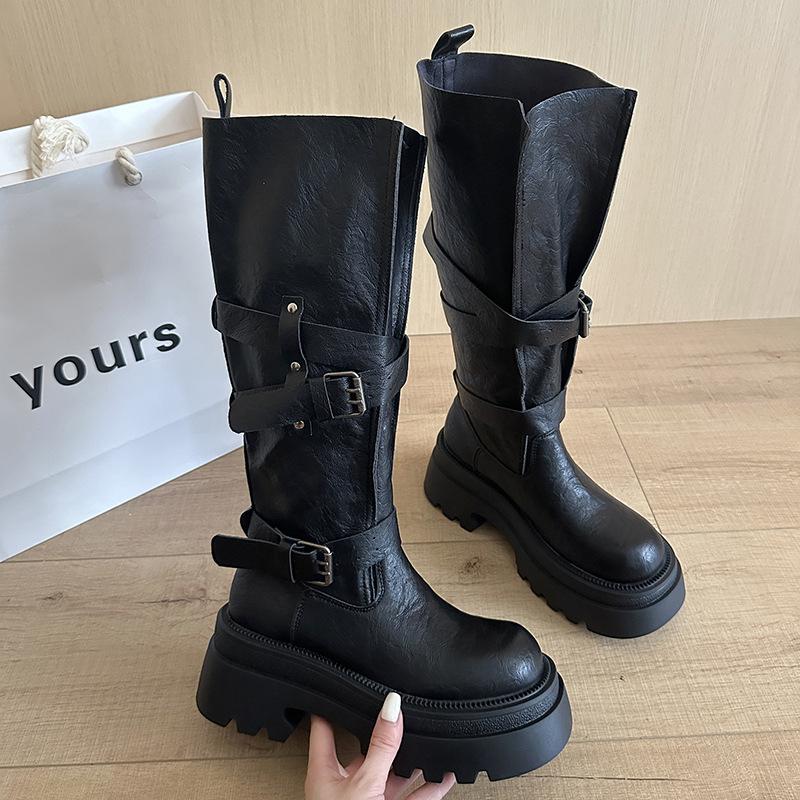 New small thick-soled thick-soled boots autumn and winter niche design Maillard heightening knight boots