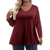 Womens Plus Size Tops Long Sleeve Shirts V Neck Casual Clothing Clothes Solid Color Tops