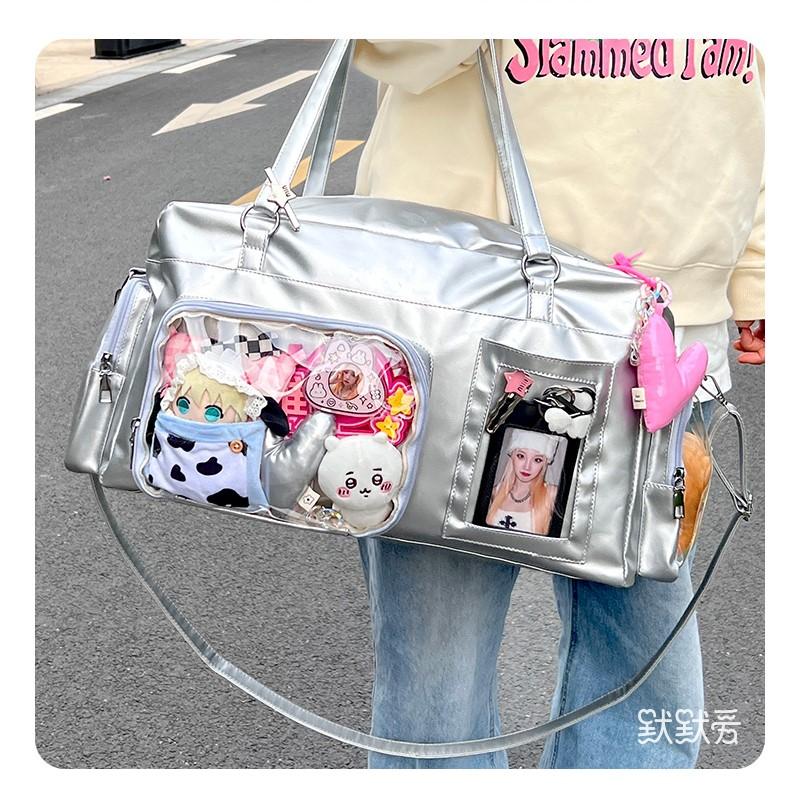 JIAERDI Harajuku Silver Itabag Women Fashionable Lightweight Large Capacity Fitness Bag Female Sports Travel Crossbody Bags New