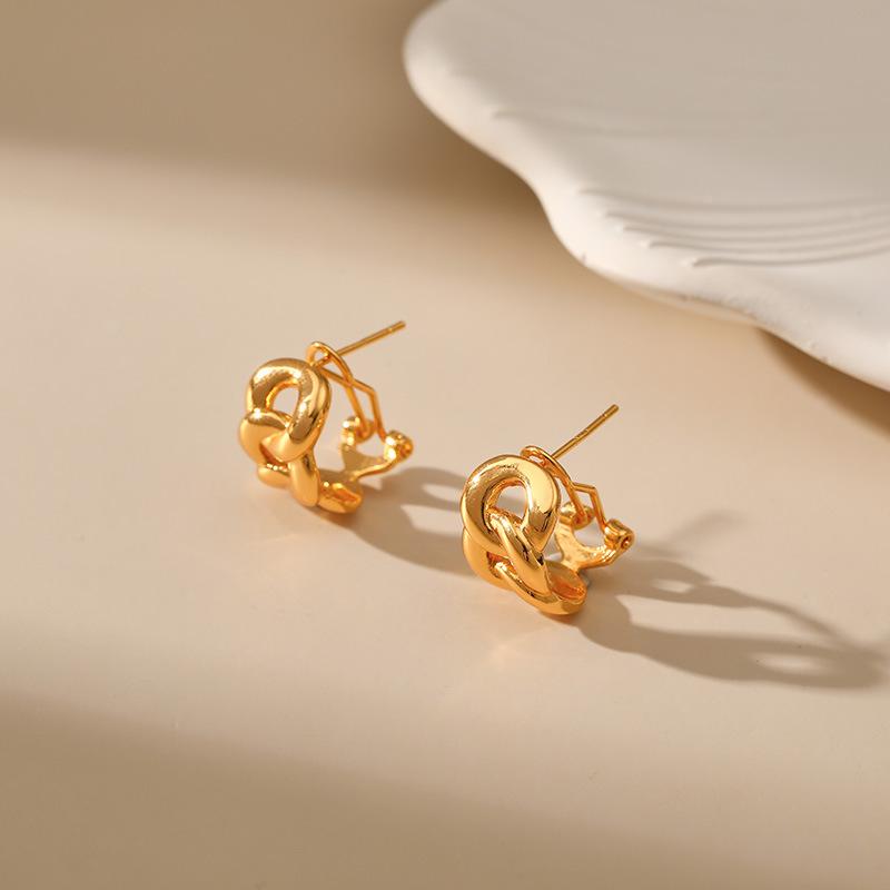 Minimalist Openwork Chain Twist 18k Gold Plated Earrings