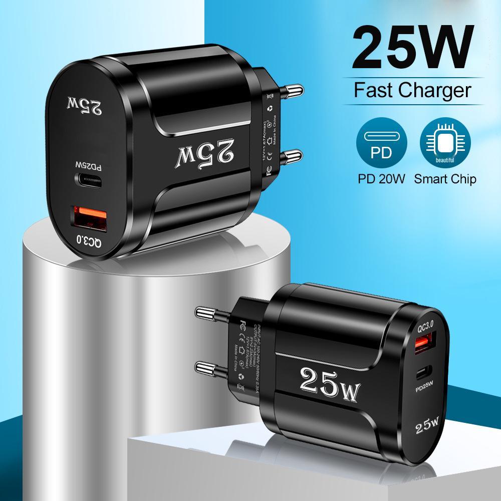 QC3.0+PD 25W High-Power Fast Charger with EU, US, UK Plug Options