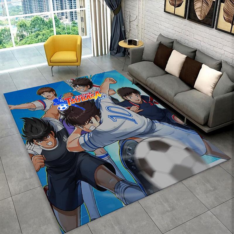 Retro Captain Tsubasa Soccer Cartoon Carpet Rug for Bedroom Living Room Sofa Doormat Home Decor,Kid Game Area Rug Non-slip Gift