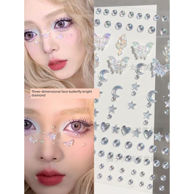 Music Festival Makeup Face Pasters Butterfly Ornament Star Moon Stick-on Crystals Concert Face Sticker Ornament Ornament Rhinestone Bright Diamond