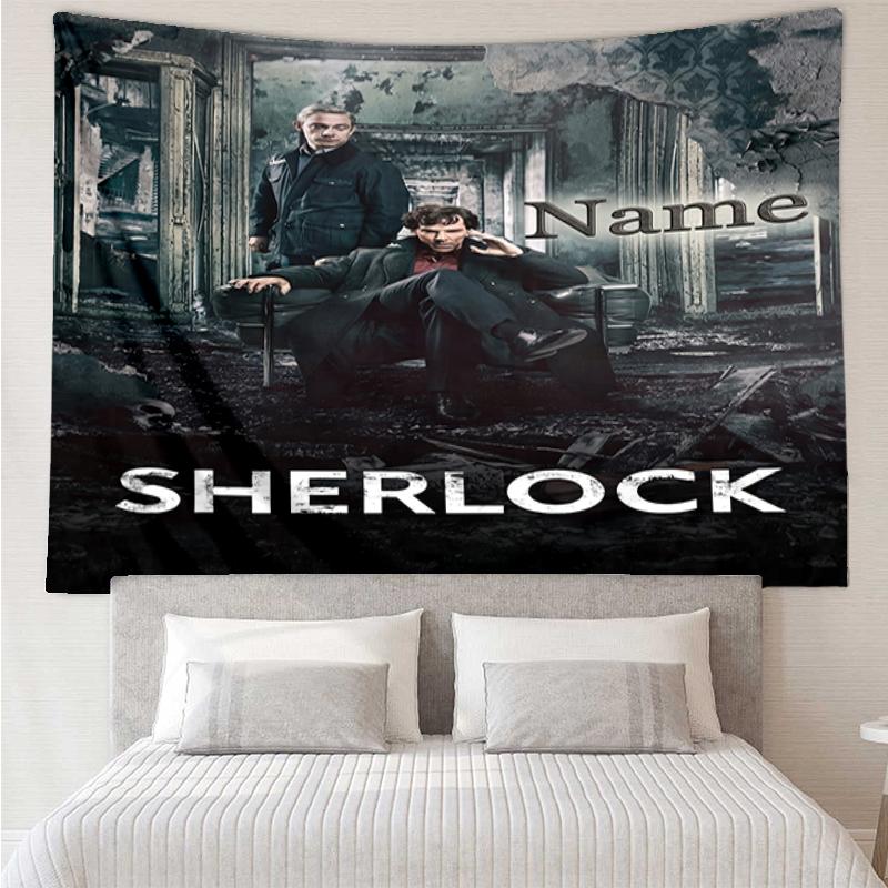 Custom Name Sherlock Holmes Print Tapestry, Backdrop, Easy Setup, Ideal for Bedroom, Office & Living Room, with Aesthetic Wall Hanging Decor.