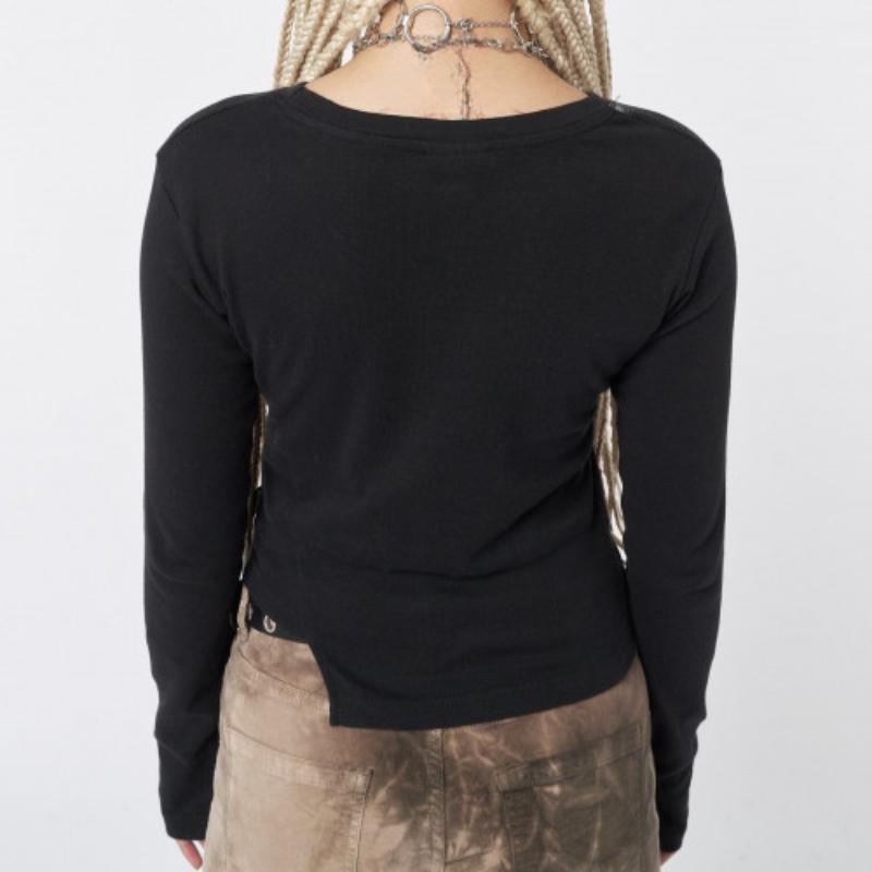 Y2K Retro Women's Exposed Navel Harajuku Abstract Printed Long Sleeved T-shirt Gothic Personalized Irregular Top