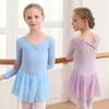 Children Girls Dance Costume Long Sleeved Ballet Training Suit Back Bowknot