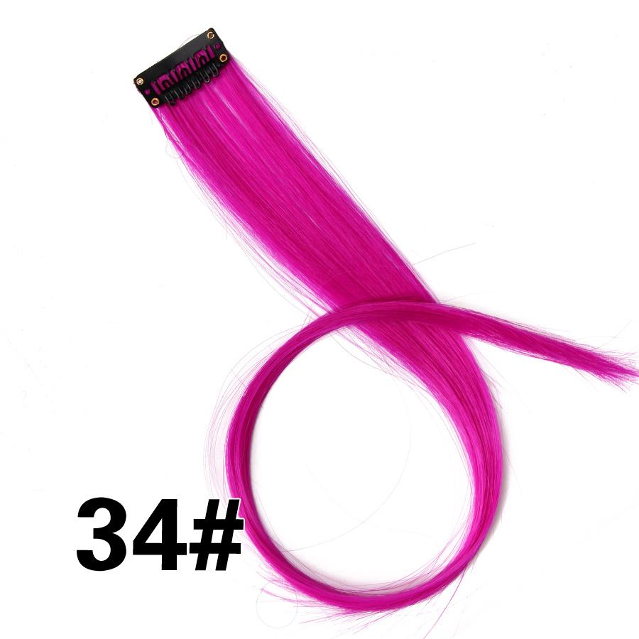 Clip In One Pieces Hair Extensions Straight Ombre Purple Blue Pink Extension Hair Women Synthetic False Fake Hair
