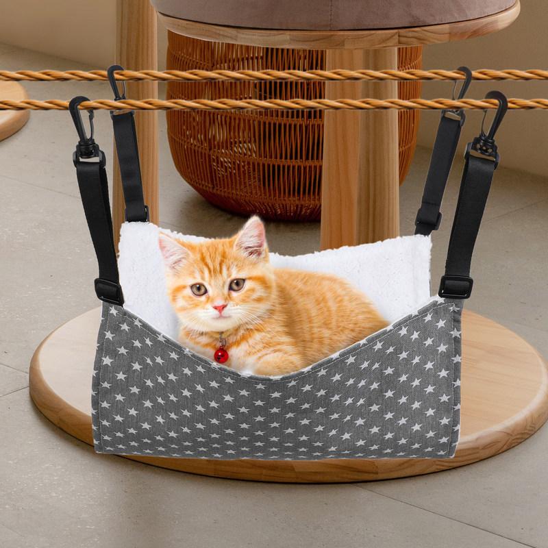 2Pcs Cat Hammock Adjustable Hanging Indoor Cat Bed Pet Cage Swing Reversible Hammock Comfortable Resting Space