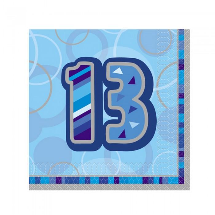 Unique Party Салфетки для вечеринки в честь 13-летия с синим блеском (Пакет из 16)